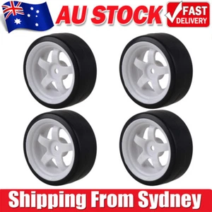 Black Drift Tyres & White 5-Spoke Wheel Rims for RC 1:10 Model Car Set of 4 - Picture 1 of 7