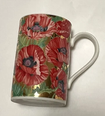 Taza de té de café DUNOON Escocia rara y como nueva amapolas orientales doradas flores Foto 1 de 4