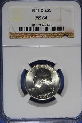1941 D NGC 25C MS64 WASHINGTON QUARTER #B49711 - Image 1 of 2