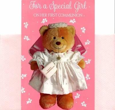 For A Special Girl Angel Bear First Communion Pink American Greetings Card   - Image 1 of 3