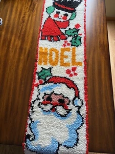 Completed Christmas SANTA CLAUS Latch Hook Wall Hanging NOEL/ Snowman 46” x 13” - Picture 1 of 7