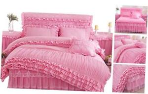  Princess Duvet Cover Set Size Ruffles with Lace Bedding Set for Twin Pink