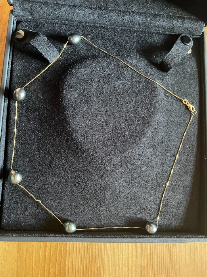 TAHITI -  Perlenkette - 5 Perlen - GOLD 585 - 48/50 cm - ZERTIFIKAT - VINTAGE - Bild 1 von 4