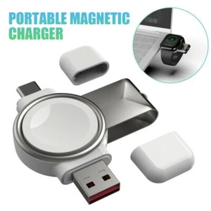 Portable USB & USB-C Magnetic Wireless Watch Charger For iWatch 2/3/SE/4/5/6/7 - Picture 1 of 9