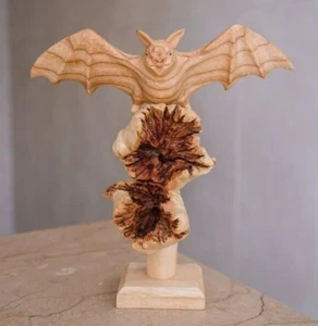 Wooden Bat Sculpture, Wood Carving, Unique Statue, Bat lover, Gift for Dad, Art - Picture 1 of 6