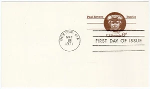 1971 USA FDC Postal Card - Paul Revere - 6 Cent Printed Stamp - BOSTON, ,MASS. - Picture 1 of 2