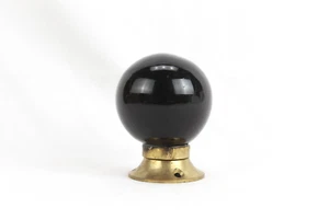 Antique Old Heavy Thick Black Glass Ball Door Knob with Brass Accents Fittings - Picture 1 of 12