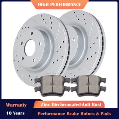 Front Drilled Slotted Rotors and Brake Pads for Ford Focus C-Max VOLVO C30 S40 - Image 1 of 4