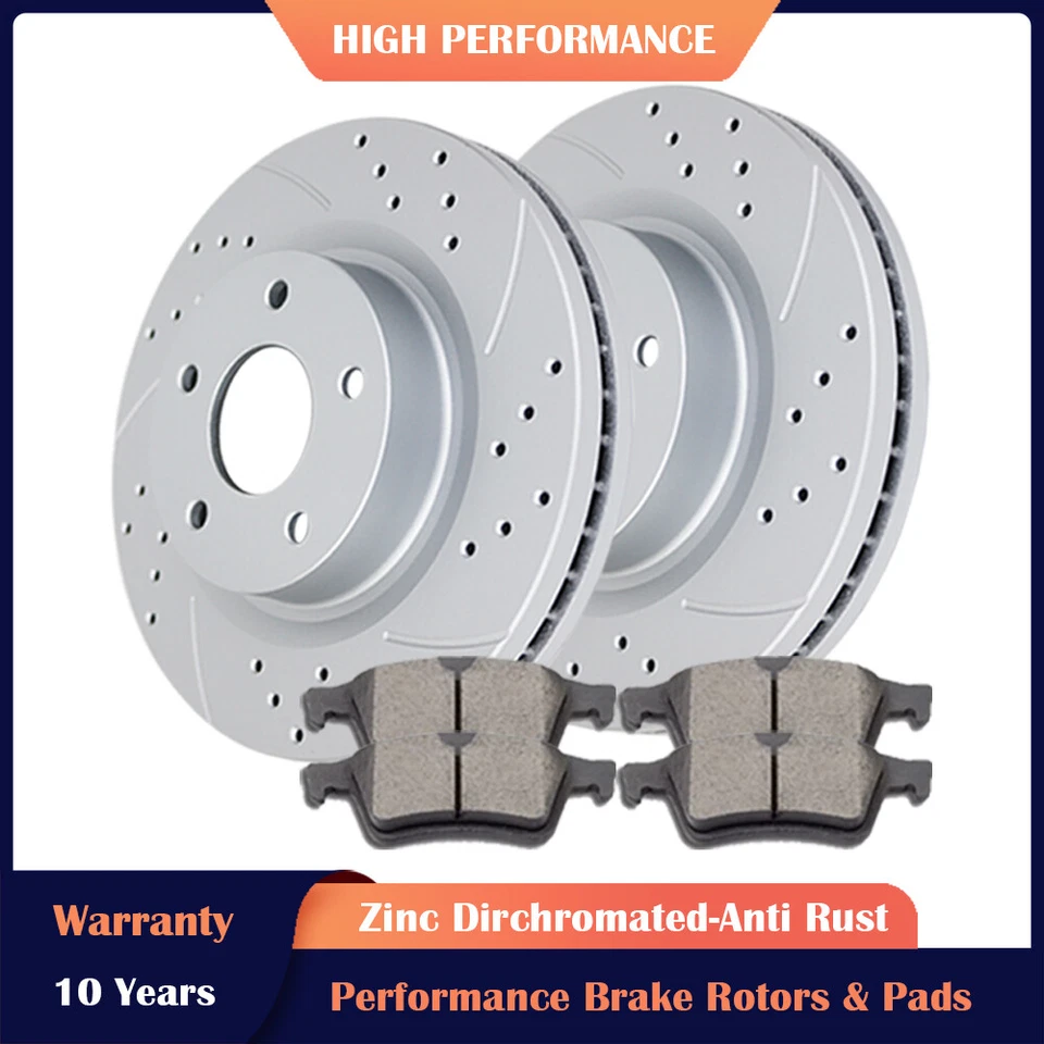 Front Drilled Slotted Rotors and Brake Pads for Ford Focus C-Max VOLVO C30 S40 - Image 1 of 4