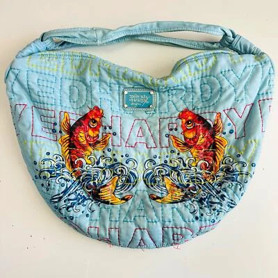 Винтажный Y2K Ed Hardy сумочки сумка California выстеганная Koi рыбы сумочка Дамская сумка светло-синий - Изображение 1 из 4