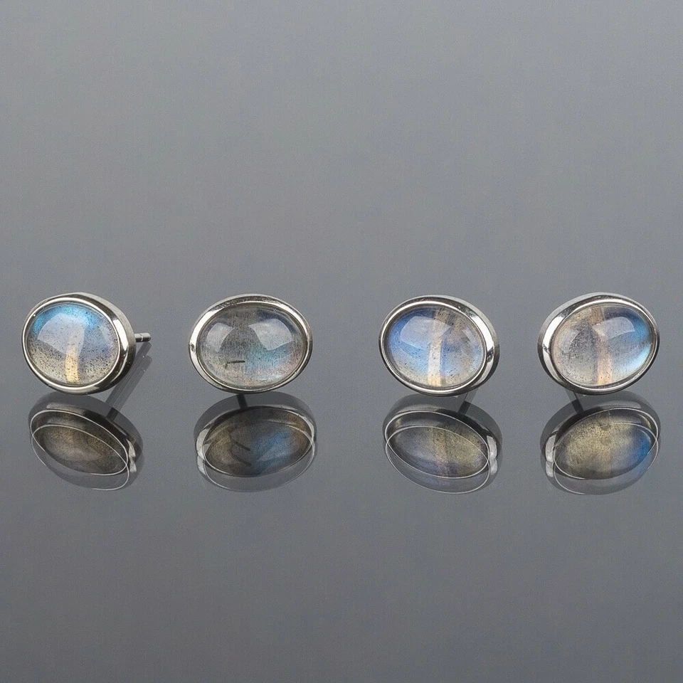 Labradorit Ohrstecker Naturstein Schmuck ca.9 mm Silber NEU - Bild 1 von 1