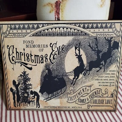 COLONIAL VINTAGE PRIMITIVE STYLE MEMORIES OF CHRISTMAS EVE SANTA SLEIGH SIGN - Image 1 of 4