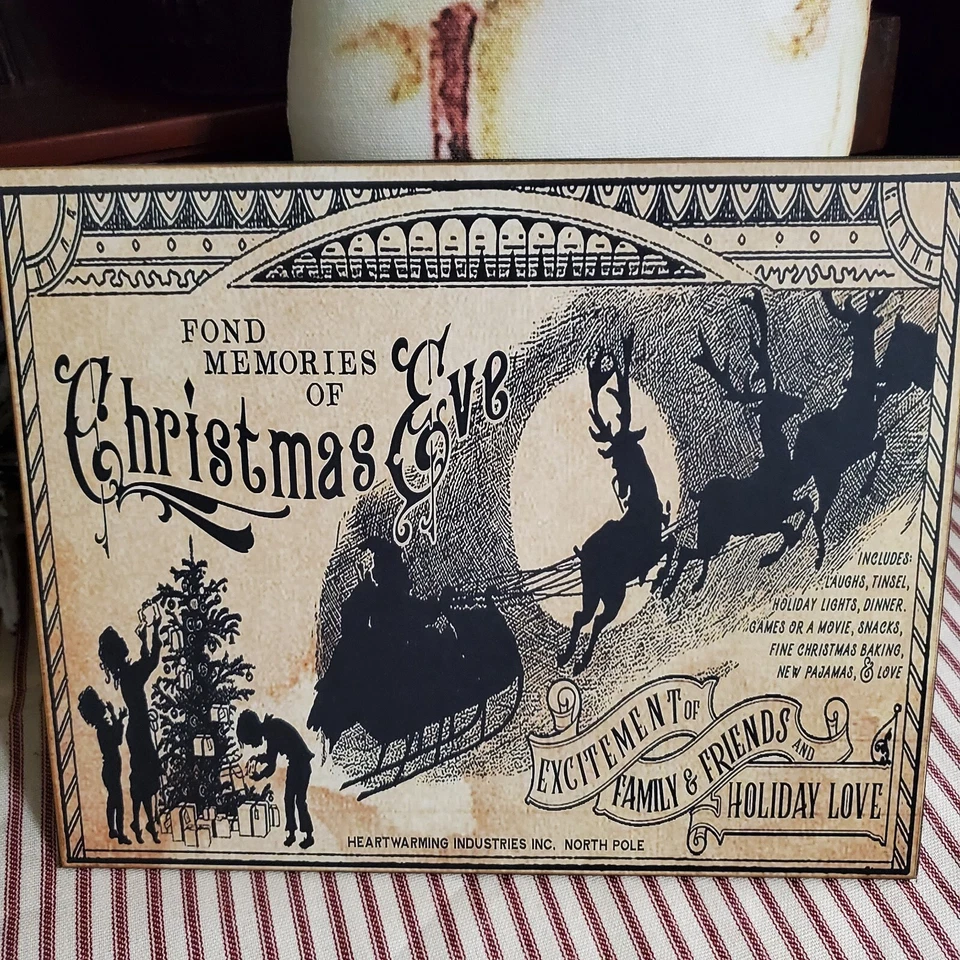 COLONIAL VINTAGE PRIMITIVE STYLE MEMORIES OF CHRISTMAS EVE SANTA SLEIGH SIGN - Image 1 of 4