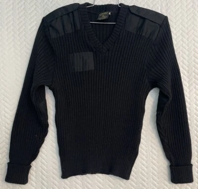Citadel Commando Sweater Men’s 34 Black V-Neck Military Ribbed w/ Shoulder Patch - Image 1 of 4