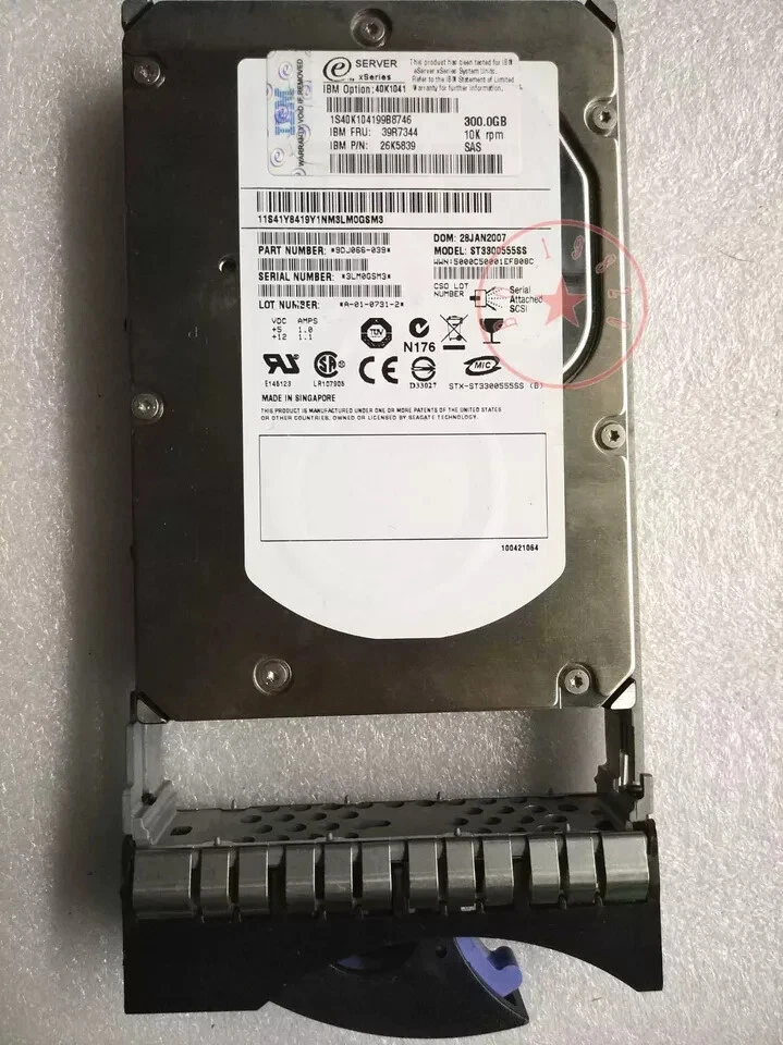 IBM 300GB 3G 10K 3.5" SAS 39R7344 39R7356 26K5839 26K5711 40K1041 Hard Drive - Image 1 of 3
