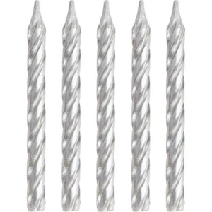 Silver Metallic Spiral Candles 24 Per Pack 2.5" Birthday Cake Candles - Picture 1 of 2