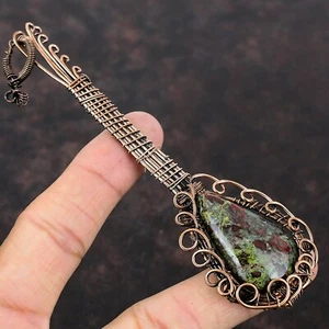 Pear Natural Dragon Bloodstone Copper Artisan Wire Wrapped Guitar Ethnic Pendant - Picture 1 of 6