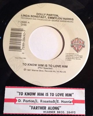 Dolly Parton Linda Ronstadt Emmylou Harris 45 To Know Him Is To Love w/ts w/PS - Image 1 of 3