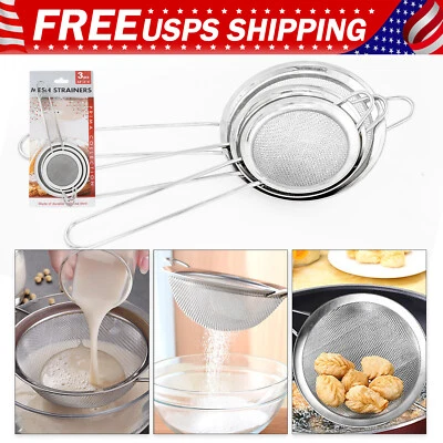3PCS Kitchen Fine Mesh Strainer Stainless Steel Liquid Colander Sieve Strainer - Image 1 of 4