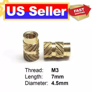 EZ INSTALL M3 x 7mm (20 pcs) Knurled Brass Threaded Heat Set Inserts 3D Printing - Picture 1 of 4