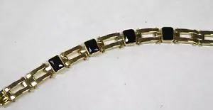 Vintage Gold Tone Black Stone Link Bracelet 6.5" - Costume Jewelry - Picture 1 of 9
