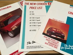 CITROEN AX SALES BROCHURE SET, ACCESSORIES,SALES, PRICE LIST AX11TRE AX14TRS GT - Picture 1 of 6