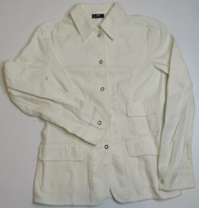 Bogner White Jacket Womens Sz 4 Snap Button Collar Cotton Field Pockets - Picture 1 of 7