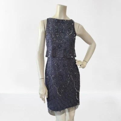 Aidan Mattox Dress Womens 0  Beaded Silver Gray Sleeveless  - Image 1 of 4