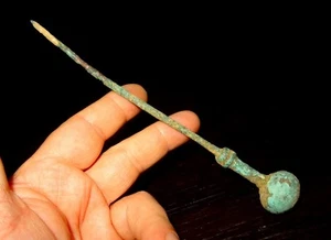 GROSSE BANNERNADEL AUS BRONZE 1450 BC - SELTEN LURISTAN STANDARD BRONZE PIN - Bild 1 von 8