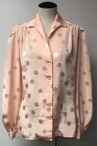 CAMICETTA ADOLPH SCHUMAN PER LILLI ANN VINTAGE ROSA PESCA A POIS METÀ SECOLO M-L - Foto 1 di 7