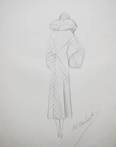 Taller Vionnet - Dibujo Original - Lápiz - Abrigo Rayas 172 - Picture 1 of 2