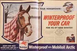 Mobil gas Mobiloil 1944 anuncio vintage 14 x 20 para su cuarta guerra invierno - Imagen 1 de 1