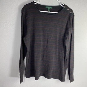 Lauren Ralph Lauren Top Damen 2X Schwarz Lila Braun Streifen Langarm Maritim - Bild 1 von 9