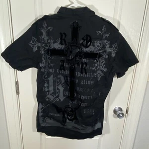 Roar Shirt Mens XL Black Cross Grunge Punk Goth Motorcycle Short Sleeve y2K - Picture 1 of 16