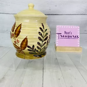 Home Trends SHADOWWOOD Tan Stoneware Leaves Flowers Medium Canister Cookie Jar - Picture 1 of 11