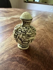 Asian Vintage Snuff Bottle Intricately Carved with Lid Signed - Picture 1 of 12