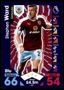 Match Attax 2016-2017 Stephen Ward Burnley Base card No. 42