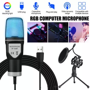Condenser USB Microphone Studio Mic with Stand Tripod Filter Sponge for Computer - Picture 1 of 18