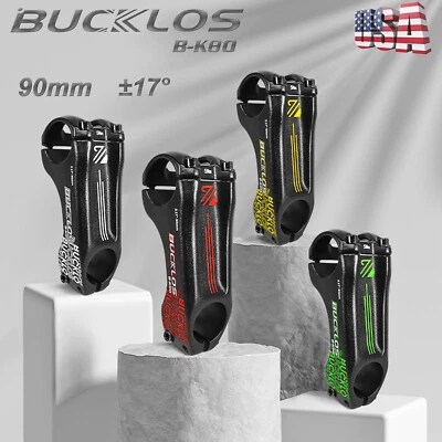BUCKLOS Bike Stem 31.8mm/28.6mm MTB Road Cycling 90mm Handlebars ±17 degree Flat - Image 1 of 4