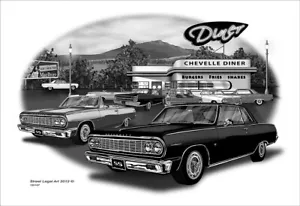 1964 Chevelle Black and White Diner Muscle Car Garage Print 120107 - Picture 1 of 1