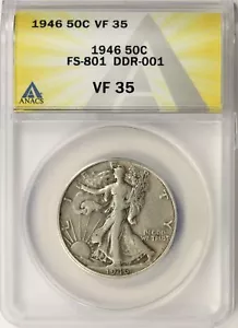 1946 DDR 50c Walking Liberty mezzo dollaro FS-801 ANACS VF35 - Foto 1 di 4