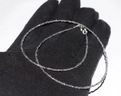 Natural Blue Iolite Gemstone Necklaces 925 Sterling Silver 2 mm Beads 14" String - Image 1 of 4
