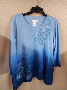 Alfred Dunner Women’s Pullover Blue Top Sz Large 3/4 Sleeve - Bild 1 von 10