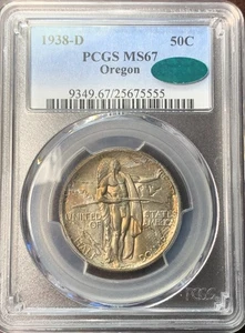 1938-D 50c Oregon Trail Commemorative Silver Half Dollar PCGS MS67 CAC Toned  - Picture 1 of 4