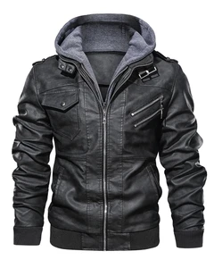 Men'S Pu Faux Leather Jacket with Removable Hood Black XXL - Picture 1 of 12