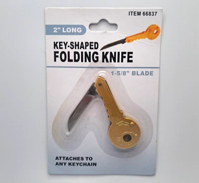 Cuchillo Plegable en Forma de Llave Color Latón Hoja 1-5/8" Se Adhiere a cualquier Llavero 2" Foto 1 de 4