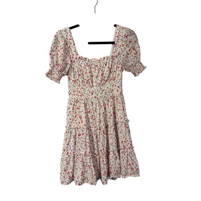 Mini Vestido Floral Calado Cuello Cuadrado Manga Abullonada En Niveles Lechera Talla S Foto 1 de 4