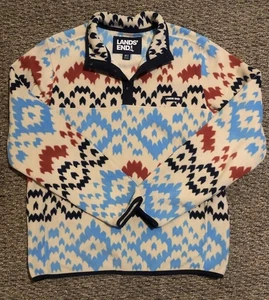 Lands' End Heritage Men's Fleece Jacket 1/4 Snap Neck Print Pullover Size M - Picture 1 of 2