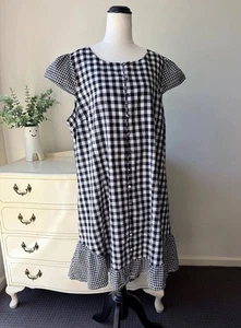 ATMOS&HERE 20 Women’s Gingham Shift Dress 100% Cotton Button Front Cap Sleeve - Bild 1 von 13