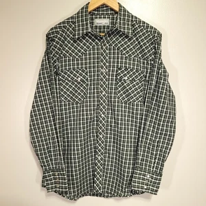 Wrangler Wrancher Pearl Snap Shirt Men's M Black & White Plaid Long Sleeve - Picture 1 of 11